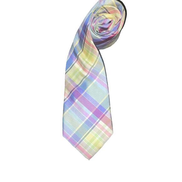 Tommy Hilfiger Men's Tie Plaid Yellow Red Blue Pattern Formal Necktie - Picture 3 of 10